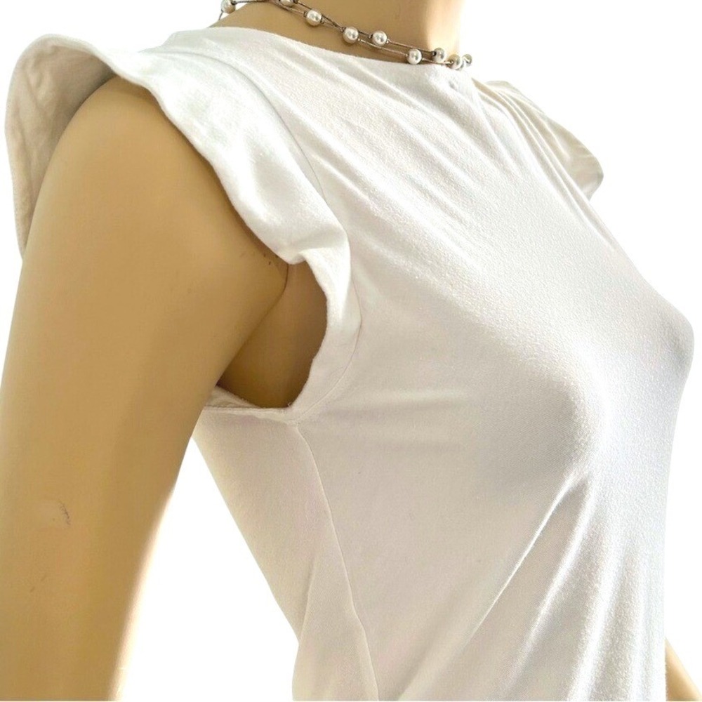 Brunello CUCINELLI white cotton flutter sleeve tunic t-shirt designer tank S / M - Picture 2 of 8